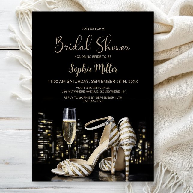 Gold Striped Stiletto Shoes Bridal Shower Inbjudningar (Skapare uppladdad)