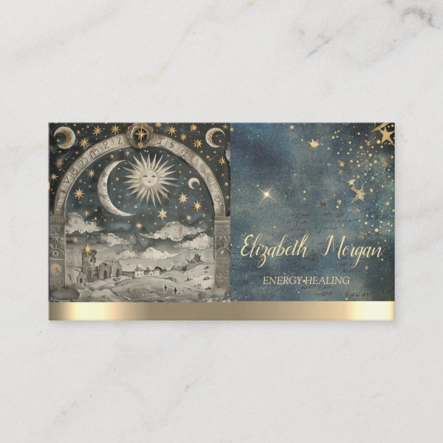 Gold Sun Watercolor Energy Healing Visitkort (Framsida)