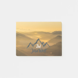Gold sunrise personalizable mountains monogram post-it block