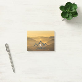 Gold sunrise personalizable mountains monogram post-it block