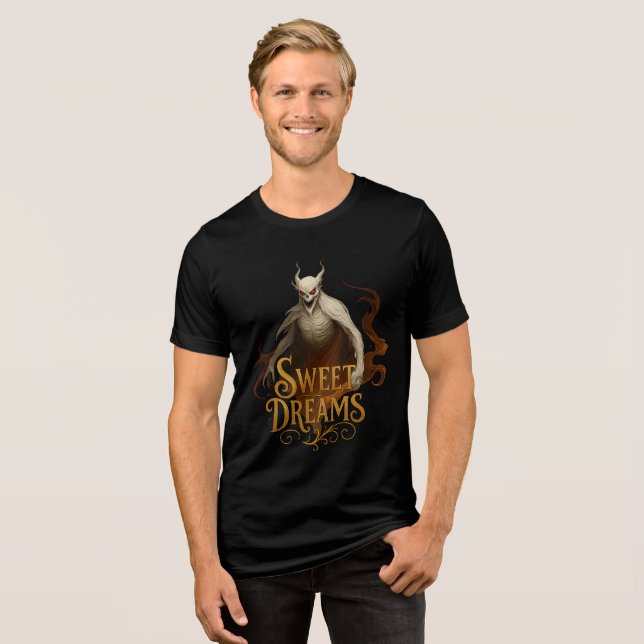 Gold “Sweet Dreams” Demon Horror Artwork T Shirt (Framsida Full)