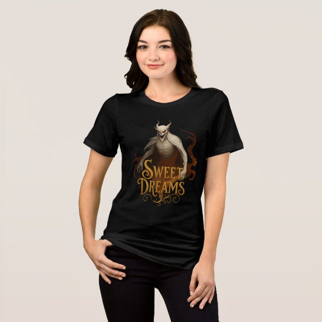 Gold “Sweet Dreams” Demon Horror Artwork T Shirt (Framsida Full)