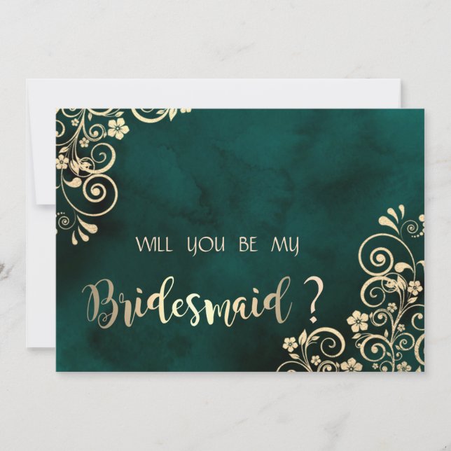 Gold Swirls Emerald Green Bridesmaid Card Inbjudningar (Framsida)