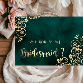 Gold Swirls Emerald Green Bridesmaid Card Inbjudningar