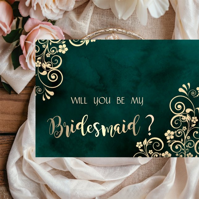 Gold Swirls Emerald Green Bridesmaid Card Inbjudningar (Skapare uppladdad)