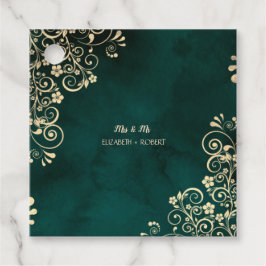 Gold Swirls Emerald Green Wedding  Gåvor Etiketter