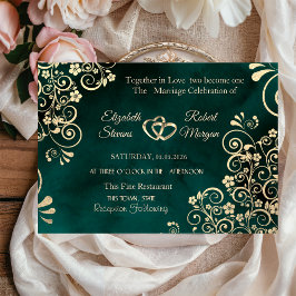 Gold Swirls Emerald Green Wedding  Inbjudningar