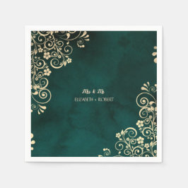 Gold Swirls Emerald Green Wedding  Pappersservett