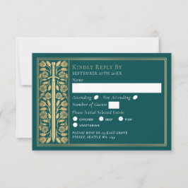 Gold Teal Medieval Sword Wedding RSVP OSA Kort