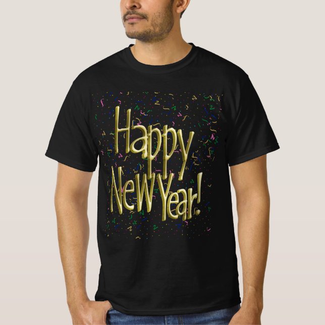 Gold Text w/Confetti - Happy New Year T Shirt (Framsida)