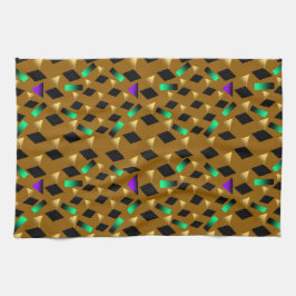 gold textured triangles black diamonds and neon kökshandduk