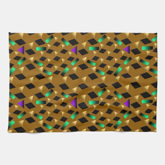 gold textured triangles black diamonds and neon kökshandduk (Horisontell)