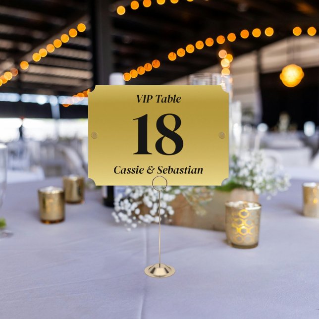 Gold Theater Seat Style Wedding VIP Table Number Tack Kort (Wedding table numbers styled after seat plaques at classic concert venues.)