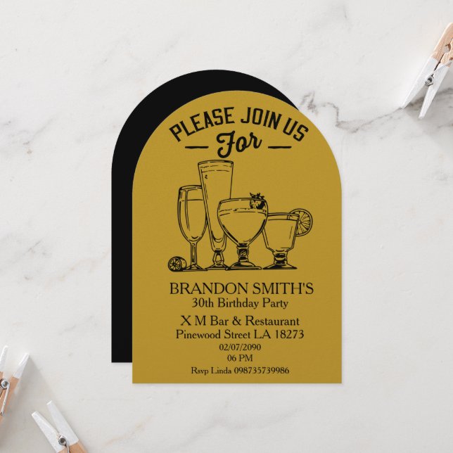 Gold Theme Adult Birthday   Inbjudningar (Fram/Back In Situ)