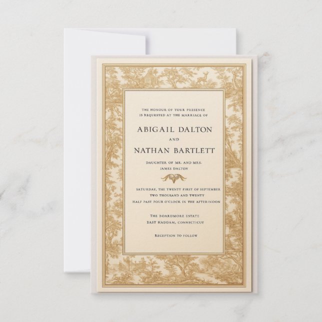 Gold Toile Wedding Invitation (Gilded Heirloom) Inbjudningar (Framsida)