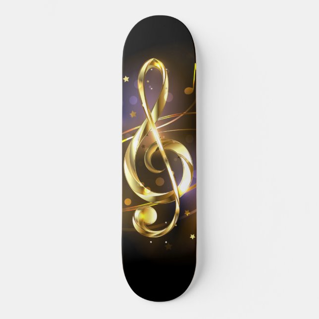 Gold Treble Clef Music Mini Skateboard Bräda 18,5 Cm (Framsida)