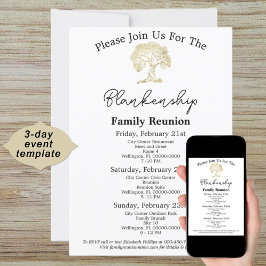 Gold Tree Artwork Family Reunion 3 Day Invitation Inbjudningar