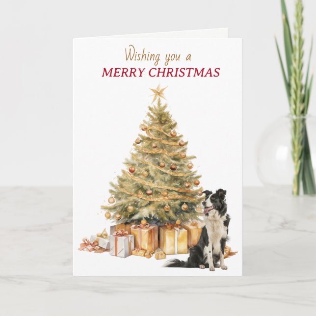 Gold Tree Border Collie Christmas Card Helgkort (Framsida)