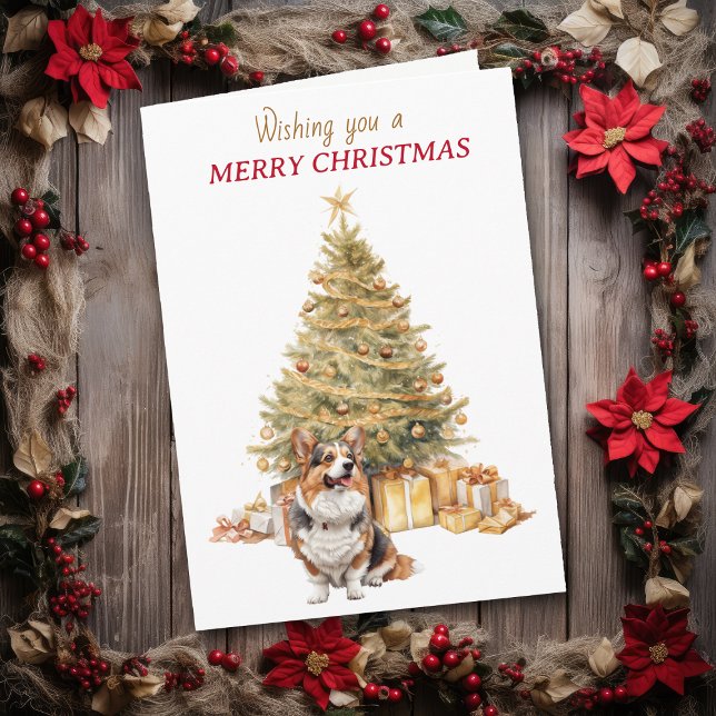 Gold Tree Cardigan Welsh Corgi Dog Christmas Card Helgkort (Skapare uppladdad)