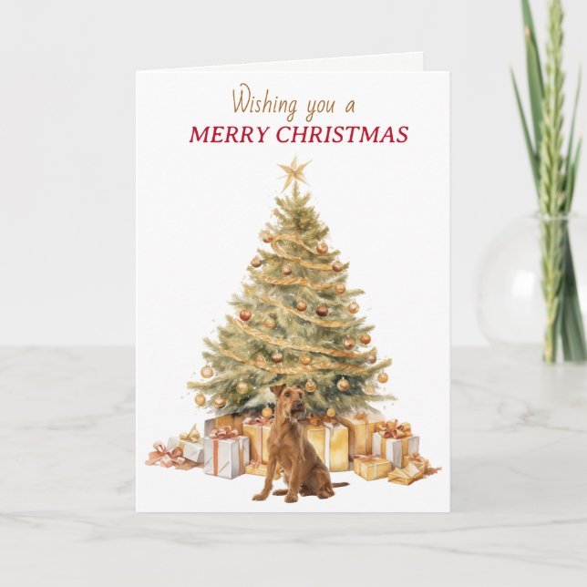 Gold Tree Irish Terrier Dog Christmas Helgkort (Framsida)