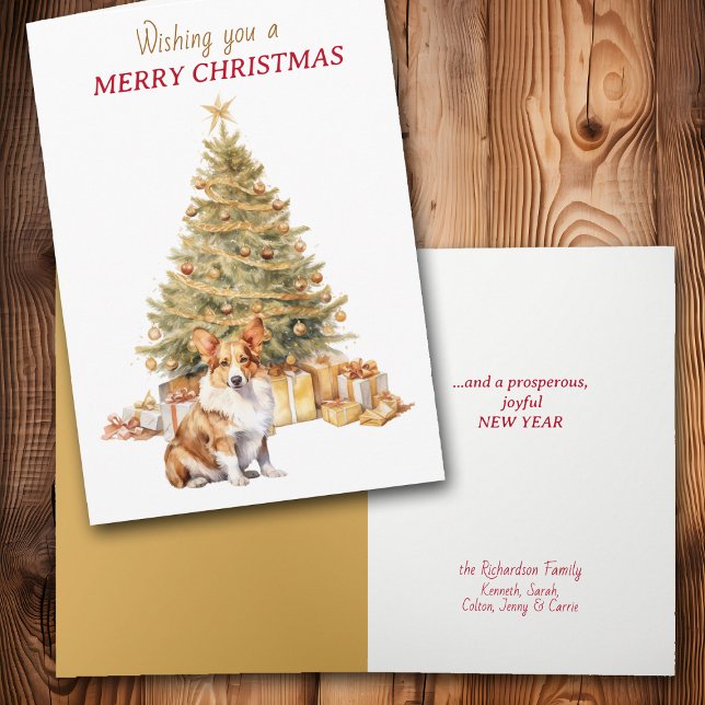 Gold Tree Pembroke Welsh Corgi Dog Christmas Card Helgkort (Skapare uppladdad)