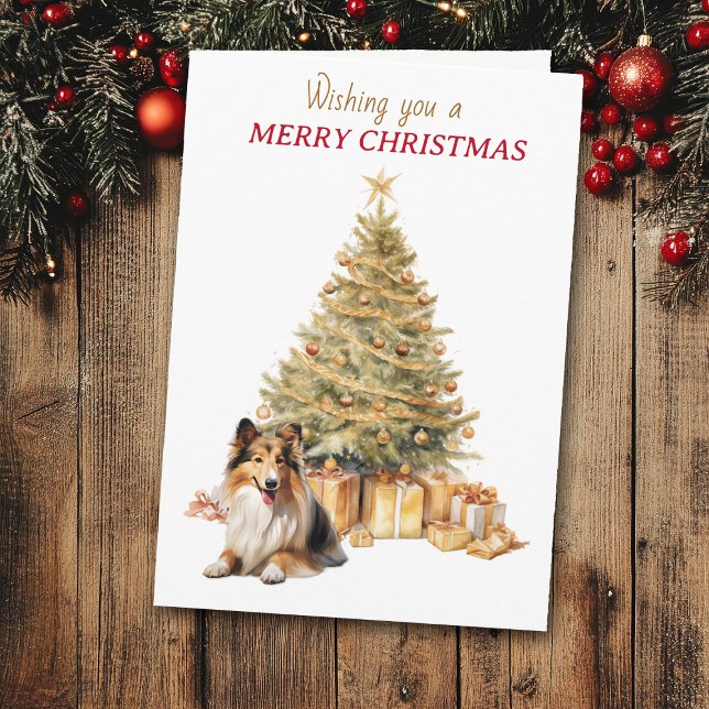 Gold Tree Shetland Sheepdog Christmas Card Helgkort (Skapare uppladdad)