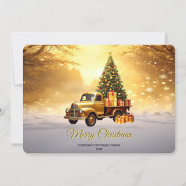 Gold Truck Christmas Tree Holiday Card Julkort
