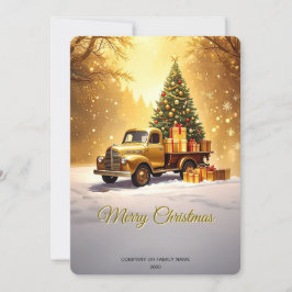 Gold Truck Christmas Tree Holiday Card Julkort