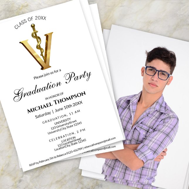 Gold Veterinary Caduceus Graduation Party | Photo Inbjudningar (Skapare uppladdad)