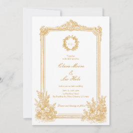 Gold Vintage Ornate Border Wedding Photo Inbjudningar