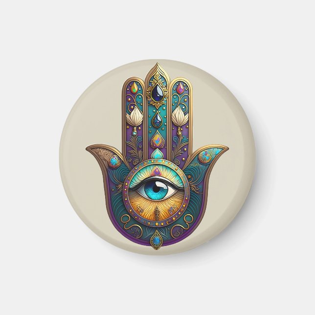 Gold Violet Teal Hamsa w/ Turquoise Third Eye Magnet (Framsidan)