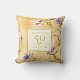 Gold Violets Floral 50th Wedding Anniversary Kudde