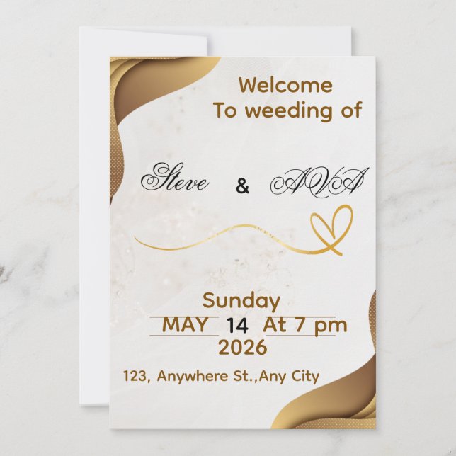 Gold Wave Elegant Wedding Invitation | Soft & Luxu Inbjudningar (Framsida)
