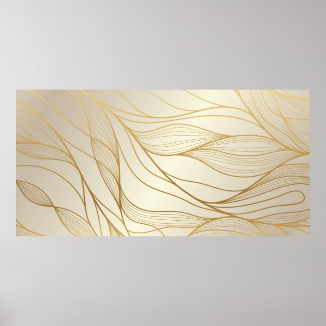 Gold wavy pattern. Luxurious golden linear ornamen Poster (Framsidan)
