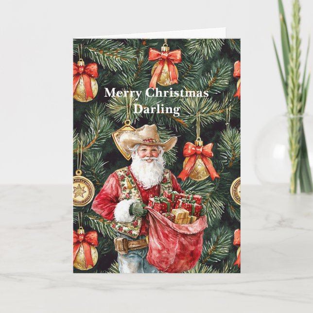 Gold Western Cowboy Santa Christmas  Kort (Framsida)