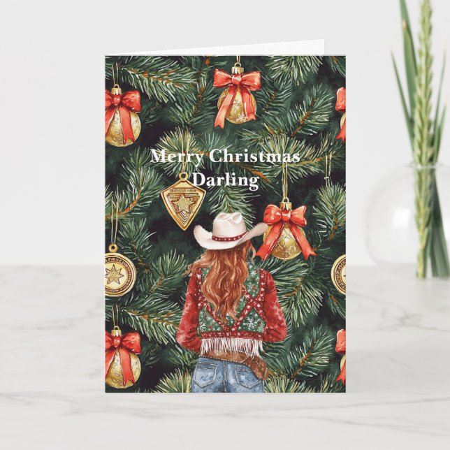 Gold Western Red Hair Cowgirl Christmas  Kort (Framsida)