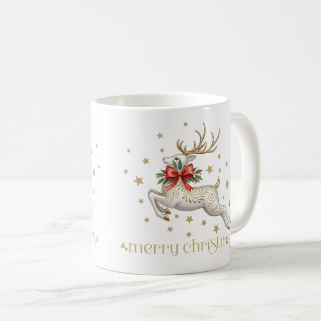 Gold White Christmas Reindeer Kaffemugg (Framsida höger)