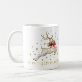 Gold White Christmas Reindeer Kaffemugg