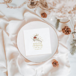 Gold White Christmas Reindeer Pappersservett