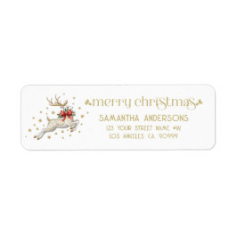 Gold White Christmas Reindeer Returadress Etikett