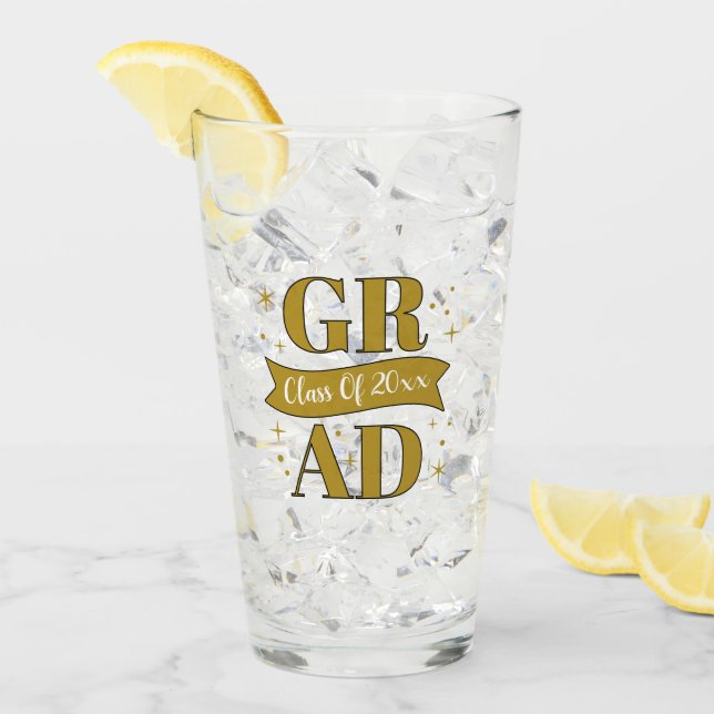 Gold & White Graduation Party Glaskopp (Framsida Ice)