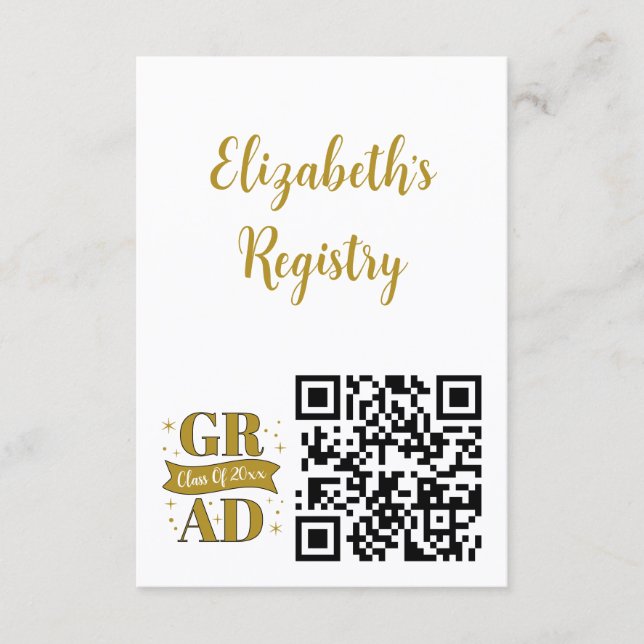 Gold & White Graduation Party Registry Website Tilläggskort (Framsida)