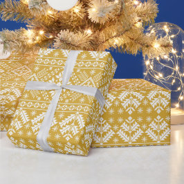 Gold White Snowflake & Floral Fair Isle Christmas Presentpapper