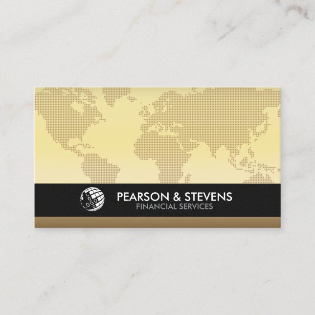Gold World Map Business Finance Financial Visitkort (Framsida)