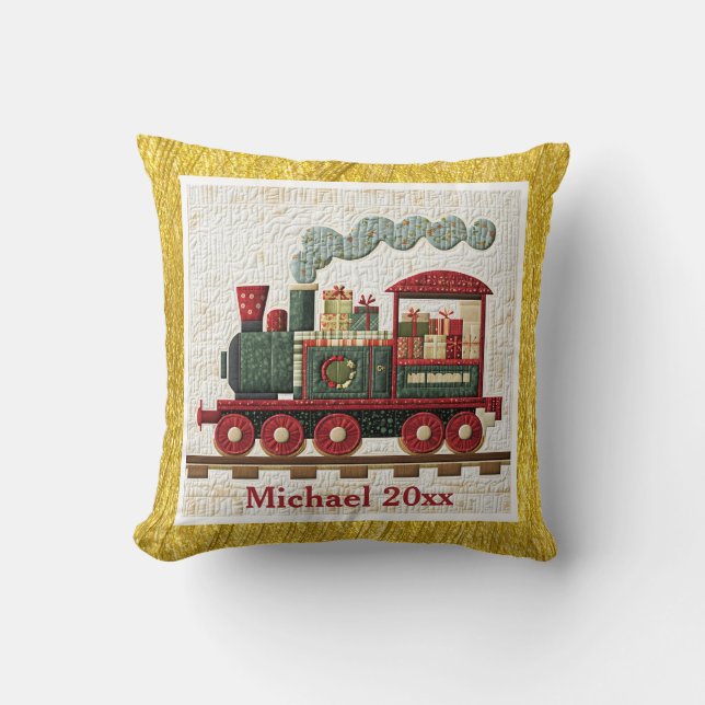 Gold/Yellow Border Holiday Engine | Family Gift Kudde (Framsida)