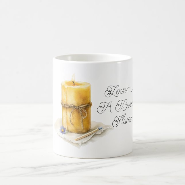 Gold Yellow Candle Blue Flower Love Burning Flame Kaffemugg (Center)