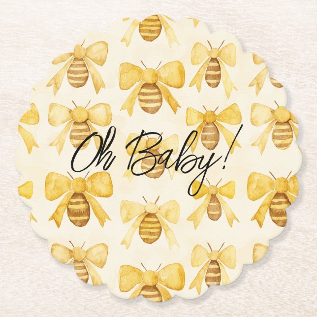 Gold Yellow Honey Bees Bows Baby Shower Underlägg Papper (Framsida)