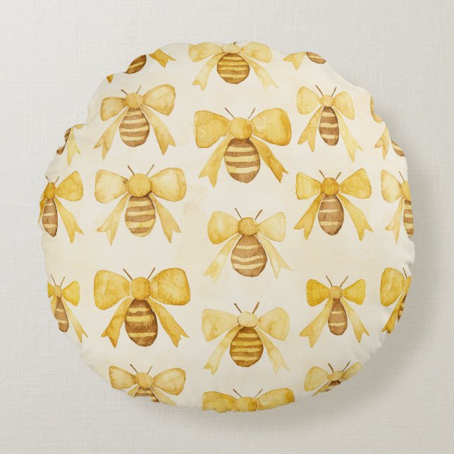 Gold Yellow Honey Bees Honey Combs Rund Kudde (Framsidan)