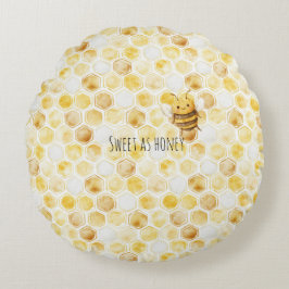 Gold Yellow Honeycomb Sweet Cute Honey Bee Rund Kudde
