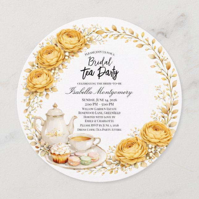 Gold Yellow Palette Tea Party Bridal Shower Inbjudningar (Framsida)